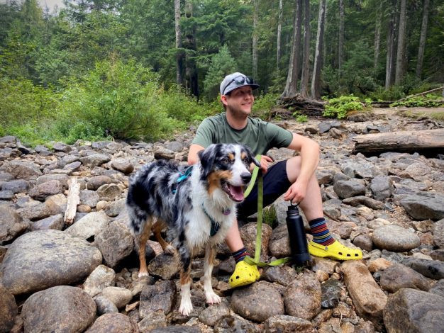 pihl law associate hiking with dog