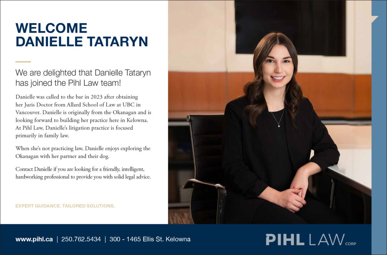 a welcome announcement for Danielle Tataryn, including a headshot of Danielle sitting a table in a boardroom wearing a black suit