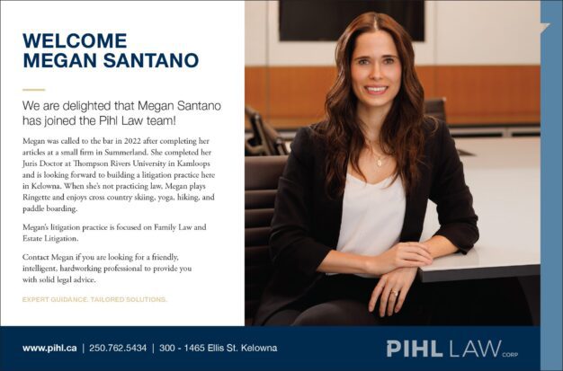 an announcement to welcome megan santano, with a photo of megan sitting at a board room table, wearing a black jacket over a white shirt, with long brown hair, smiling at the camera.
