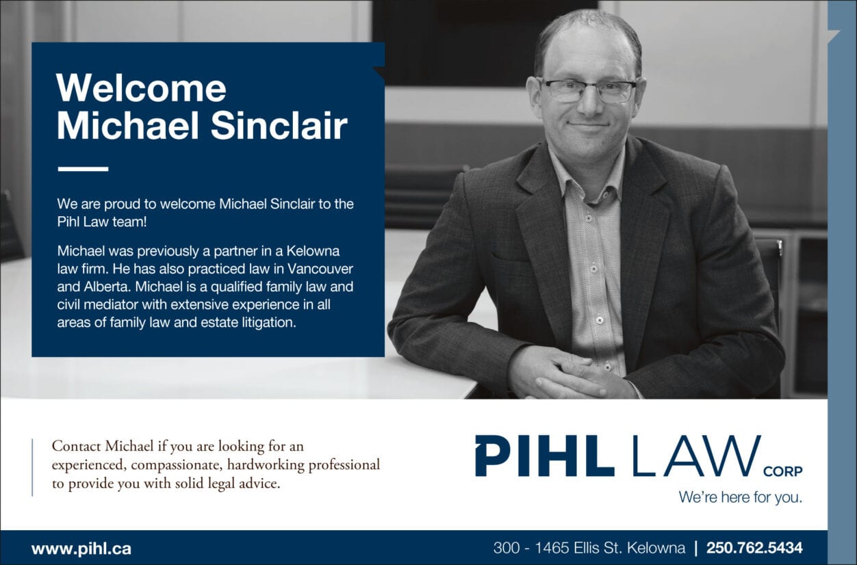 Headshot and welcome message of Michael Sinclair, a new member to the Pihl Law team
