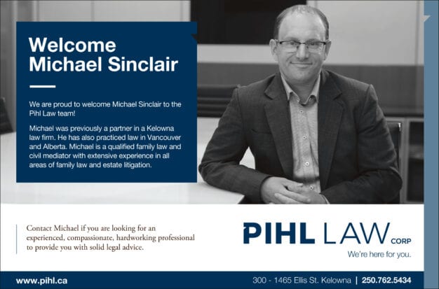 Headshot and welcome message of Michael Sinclair, a new member to the Pihl Law team